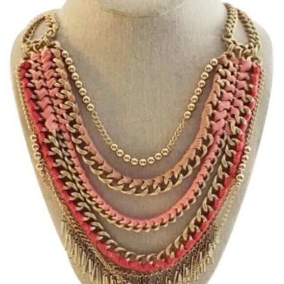 Stella & Dot Carmen Layered Statement Necklace Coral Desert Rose Gold Multi - Picture 5 of 6